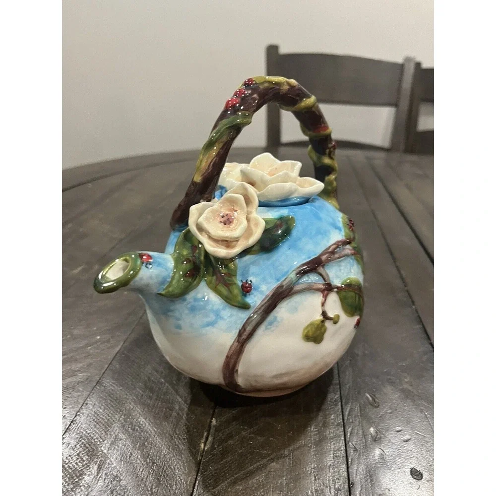 Blue Sky Ceramics Teapot Heather Goldmine Bella Flora‎ Summer Dogwood Ladybugs